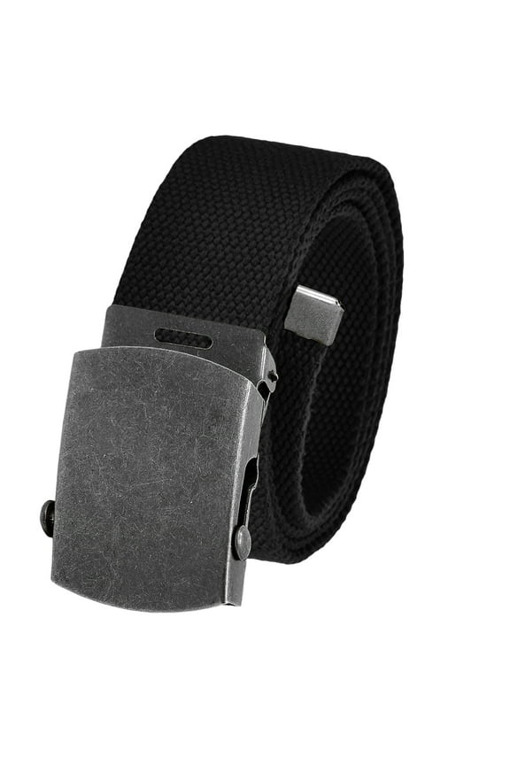 Men's Golf Belt in 1.5 Antique Silver Slider Belt Buckle with Adjustable Canvas Web Belt Small Black