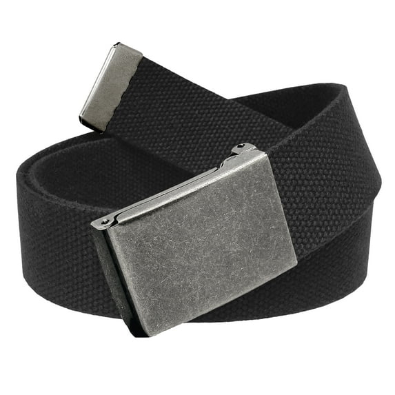 Men's Golf Belt in 1.5 Distressed Silver Flip Top Buckle with Canvas Web Belt Small Black