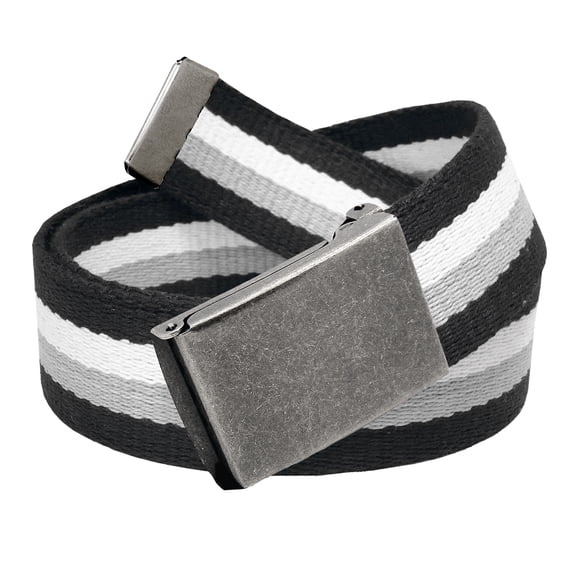 Men's Golf Belt in 1.5 Distressed Silver Flip Top Buckle with Canvas Web Belt XXX-Large Gray Black White Stripe