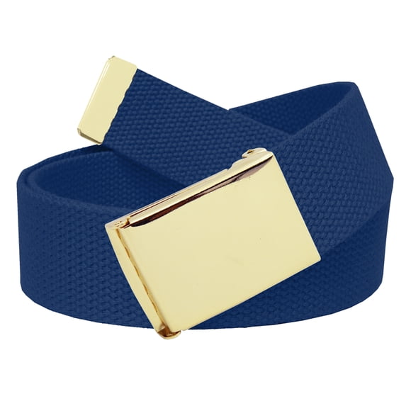 Men's Golf Belt in 1.5 Gold Brass Flip Top Buckle with Canvas Web Belt Large Navy