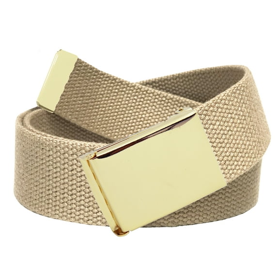 Men's Golf Belt in 1.5 Gold Brass Flip Top Buckle with Canvas Web Belt Medium Khaki