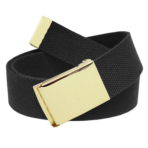 Men's Golf Belt in 1.5 Gold Brass Flip Top Buckle with Canvas Web Belt Small Black