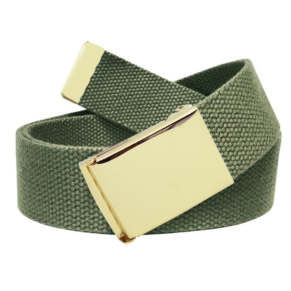 Men's Golf Belt in 1.5 Gold Brass Flip Top Buckle with Canvas Web Belt X-Large Olive Green
