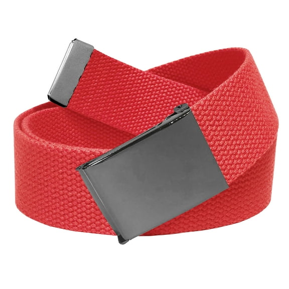 Men's Golf Belt in 1.5 Polished Pewter Flip Top Buckle with Canvas Web Belt Large Red