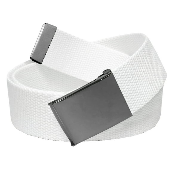 Men's Golf Belt in 1.5 Polished Pewter Flip Top Buckle with Canvas Web Belt Large White