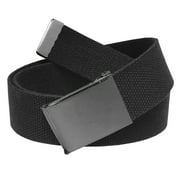 Mens Golf Belt in 1.5 Polished Pewter Flip Top Buckle with Canvas Web Belt Small Black