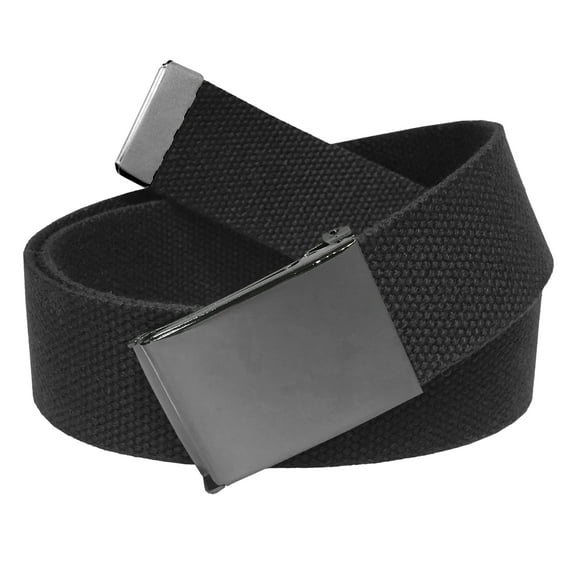 Men's Golf Belt in 1.5 Polished Pewter Flip Top Buckle with Canvas Web Belt Small Black