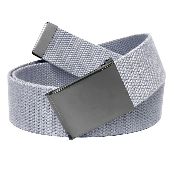 Men's Golf Belt in 1.5 Polished Pewter Flip Top Buckle with Canvas Web Belt Small Gray