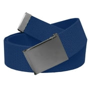 Mens Golf Belt in 1.5 Polished Pewter Flip Top Buckle with Canvas Web Belt Small Navy
