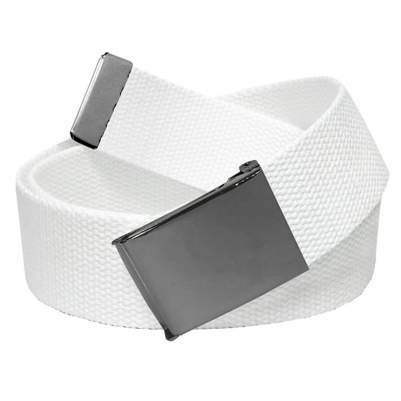 Men's Golf Belt in 1.5 Polished Pewter Flip Top Buckle with Canvas Web Belt Small White