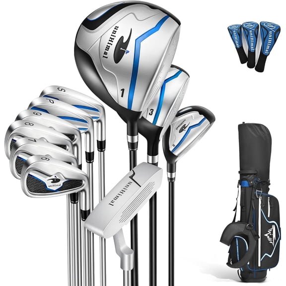Men’s Golf Club Set, Right Hand – 13–16 Piece Complete Set with Driver, Woods, Hybrids, Irons, PW, SW, Putter, Stand Bag and Headcovers