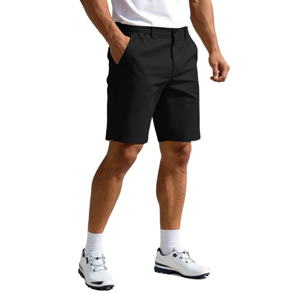 Men's Golf Dress Shorts 9 Inch Flat Front Stretch Hybrid Lightweight Quick Dry Chino Shorts with Zip Pockets
