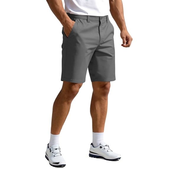PULI Men’s Golf Shorts 9 Inch Flat Front Stretch Hybrid Lightweight Quick-Dry Chino with Zip Pockets