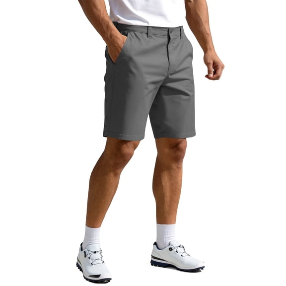 PULI Men’s Golf Shorts 9 Inch Flat Front Stretch Hybrid Lightweight Quick-Dry Chino with Zip Pockets