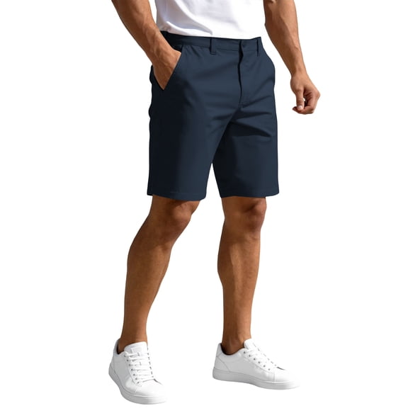 PULI Men’s Golf Shorts 9 Inch Flat Front Stretch Hybrid Lightweight Quick-Dry Chino with Zip Pockets