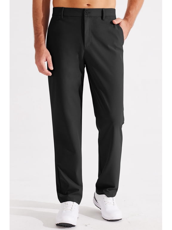 Men's Dress Pants-Classic Fit Flat Front Work Dress Pants 29" Stretch Casual Pants Lightweight with Pockets Black