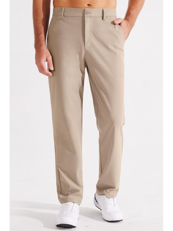 Men's Dress Pants-Classic Fit Flat Front Work Dress Pants 29" Stretch Casual Pants Lightweight with Pockets Khaki