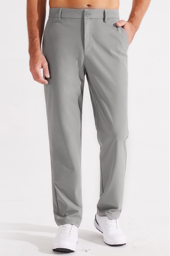 Men's Dress Pants-Classic Fit Flat Front Work Dress Pants 29" Stretch Casual Pants Lightweight with Pockets Light Gray