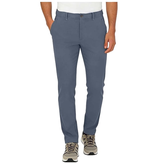 Men’s Golf Pants Elastic Button Dressy Pants with Zipper Packets Straight Leg Work Business Trousers