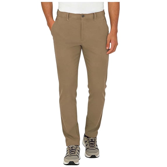 Men’s Golf Pants Elastic Button Dressy Pants with Zipper Packets Straight Leg Work Business Trousers