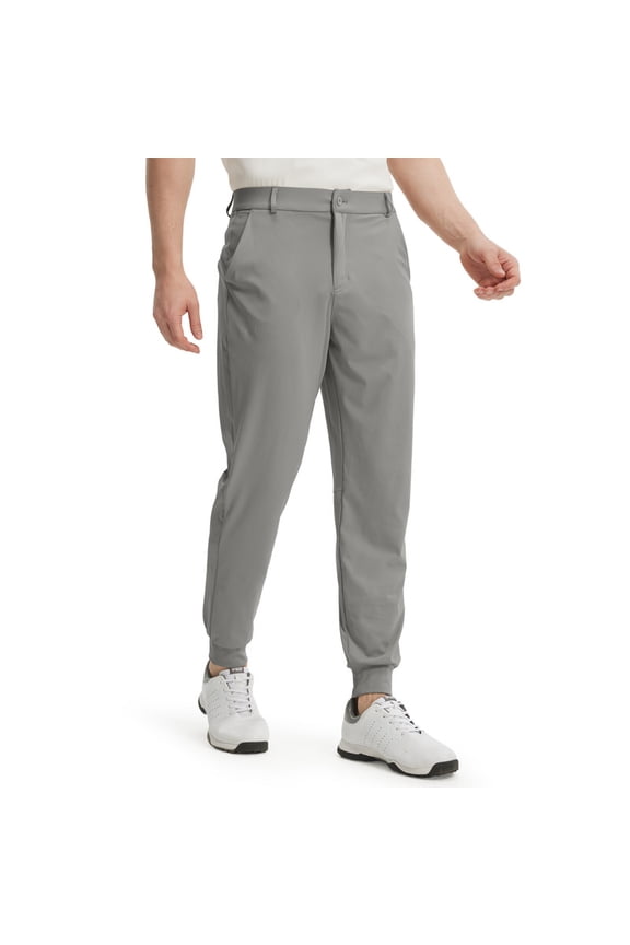 Men's Golf Pants Joggers-Lightweight 3 Pockets Slim Fit Soft Stretchy Tapered Work Dress Athletic Light Gray L