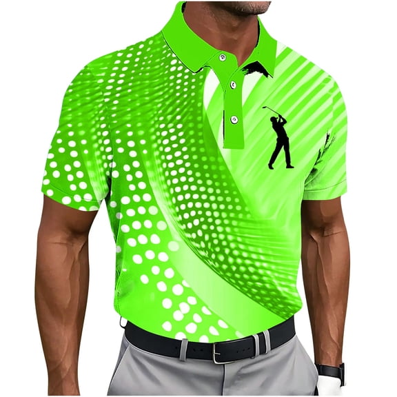 Men's Golf Player Performance Polo Shirts Short Sleeve Turndown Collar Geometric Dot Shirt Quick Dry Athletic Tops