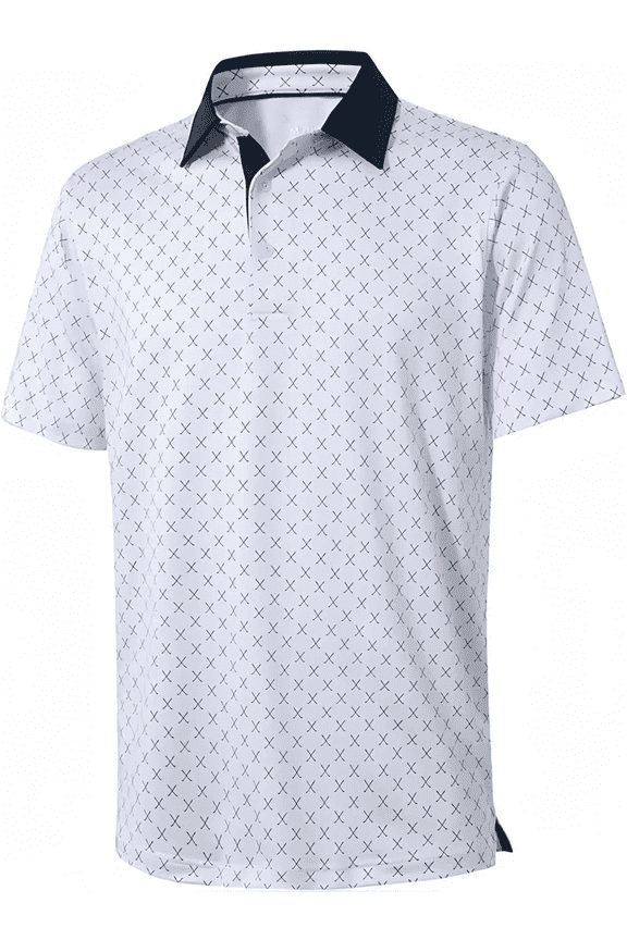 Men's Golf Polo Shirts Short Sleeve Striped Performance Moisture Wicking Dry Fit Golf Shirts for Men