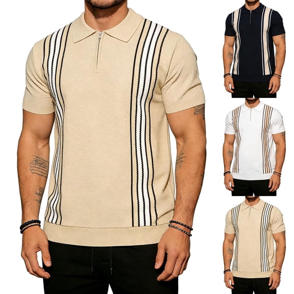 Men's Golf Shirt Short Sleeve Quarter Zip Business Casual Textured Wrinkle Free Pullover Tops for Office Work to Weekend