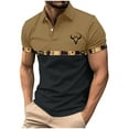 thumbnail image 1 of Men's Golf Shirts Short Sleeve Collared T Shirt Button Down Color Block Tee Blouse Classic Business Work Tops, 1 of 1