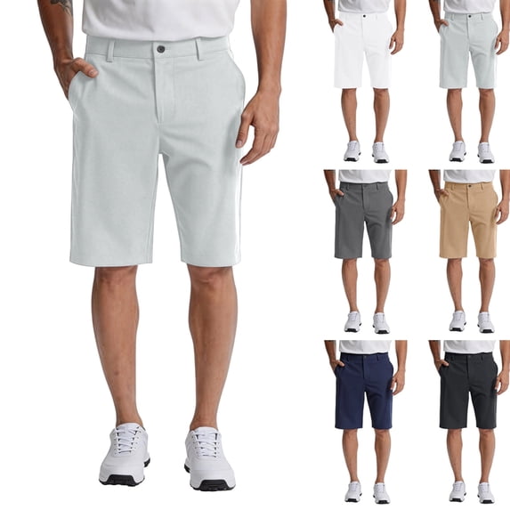 Men's Golf Shorts 12" Long with 4 Pockets Lightweight Casual Knee Length Short Quick Dry Hiking Work Travel Shorts ,L,#02 Light Gray