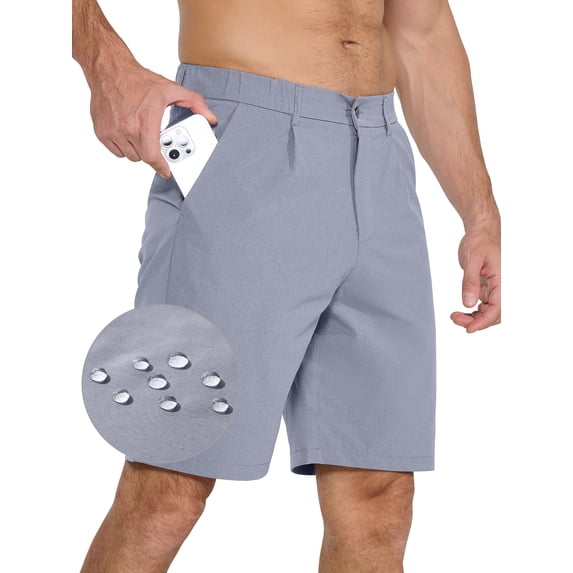 Men's Golf Shorts 9" Casual Dress Shorts Stretch Quick Dry UPF 50+ Lightweight Flat Front Work Shorts with 5 Pockets Light Grey 32