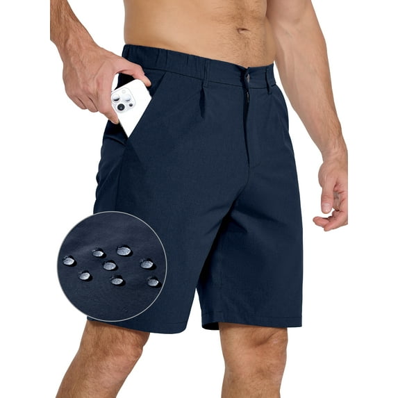 Men's Golf Shorts 9" Casual Dress Shorts Stretch Quick Dry UPF 50+ Lightweight Flat Front Work Shorts with 5 Pockets navy blue 42