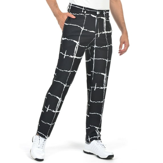 Men's Golf Tapered Pants Plaid Stretch Relaxed Fit Lightweight Flat Front Pant