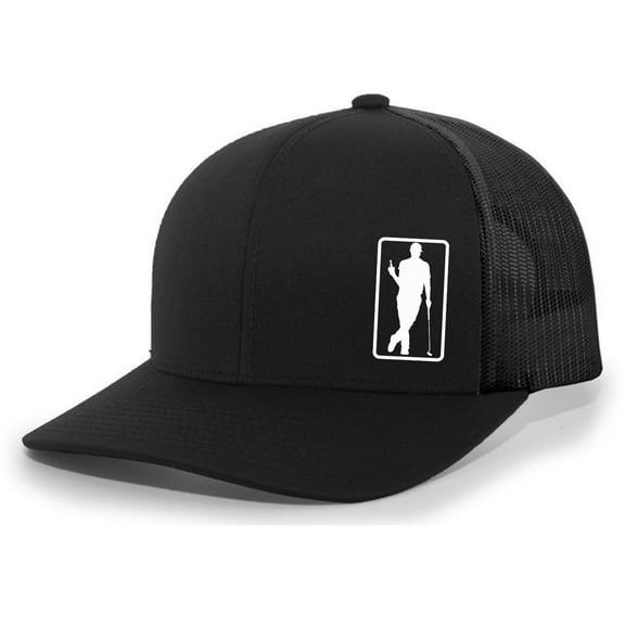 Men's Golfer Drinking Beer Bottle Golf Mesh Back Trucker Hat, Black/Black