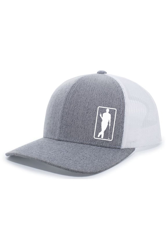 Men's Golfer Drinking Beer Bottle Golf Mesh Back Trucker Hat, Heather Grey/White