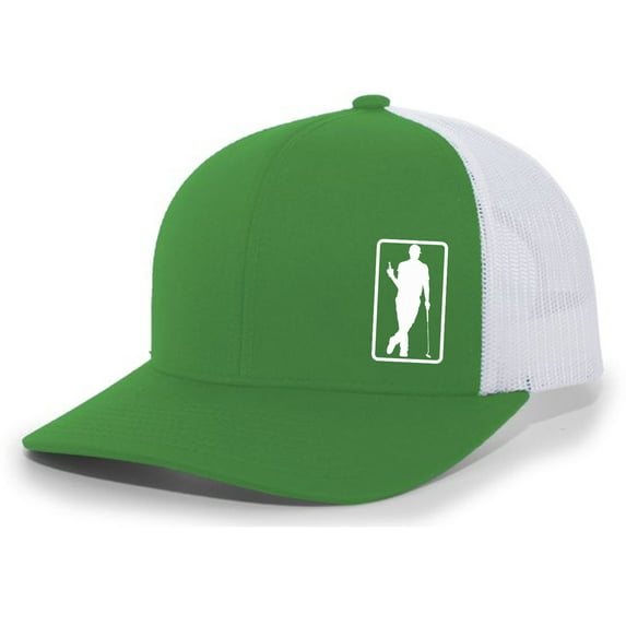 Men's Golfer Drinking Beer Bottle Golf Mesh Back Trucker Hat, Kelly Green/White