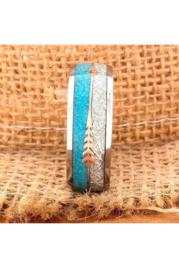 Men's Gorgeous and Fashionable Stainless Steel Rings, with Arrow Patterns and Imitation Turquoise Inlaid, Comfortable Version, Wedding Ring, ENGAGEMENT RING,10