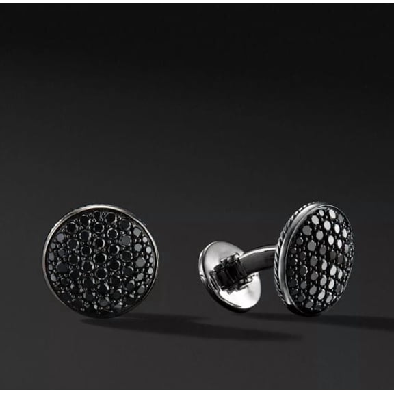 Men's Gorgeous Fastivals Cufflinks 14K Black Gold Plated Silver 2Ct Round Cut Lab-Created Black Diamond