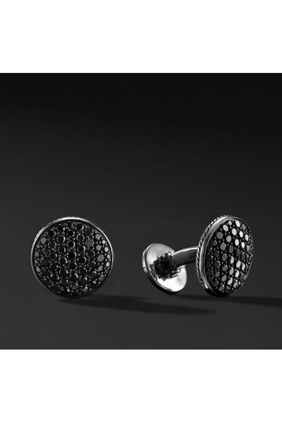 Men's Gorgeous Fastivals Cufflinks 14K Black Gold Plated Silver 2Ct Round Cut Lab-Created Black Diamond