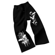 Mens Gothic Bat Print Wide Leg Sweatpants, High Waist Drawstring Loose Streetwear Joggers, Casual Y2K Style Baggy Pants for Hip Hop Punk