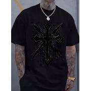 Mens Gothic Dark Cross Graphic Streetwear Cotton Casual T-Shirt