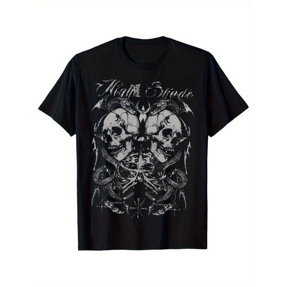 Men's Gothic Dark Skull and Snake Graphic T-Shirt