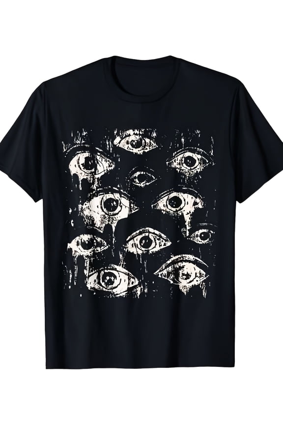 Men's Gothic Distressed Horror Eyes Graphic T-Shirt