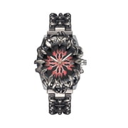 Men's Gothic Flame Bezel Evil Eye Dial Quartz Watch, Stainless Steel Bracelet with Date Display