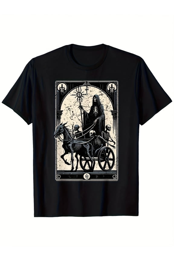 Men's Gothic Grim Reaper Skeleton Chariot Graphic T-Shirt