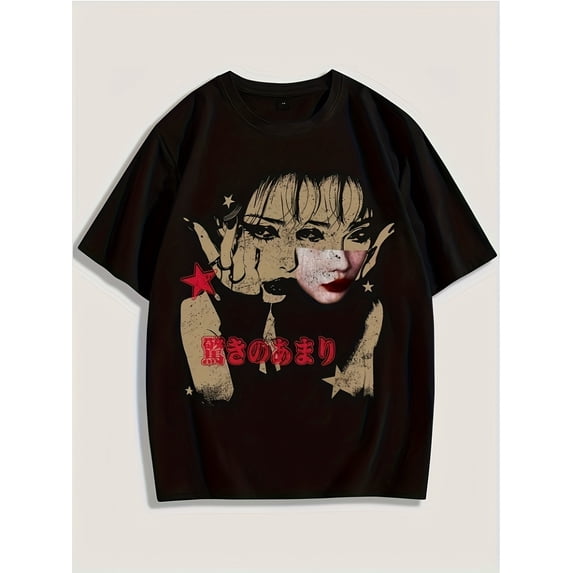 Men's Gothic Grunge Anime Girl Graphic T-Shirt