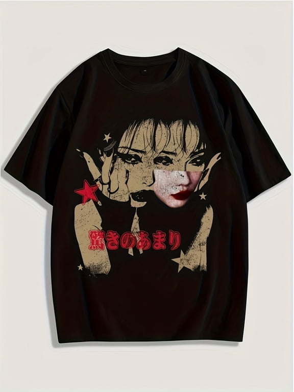 Men's Gothic Grunge Anime Girl Graphic T-Shirt