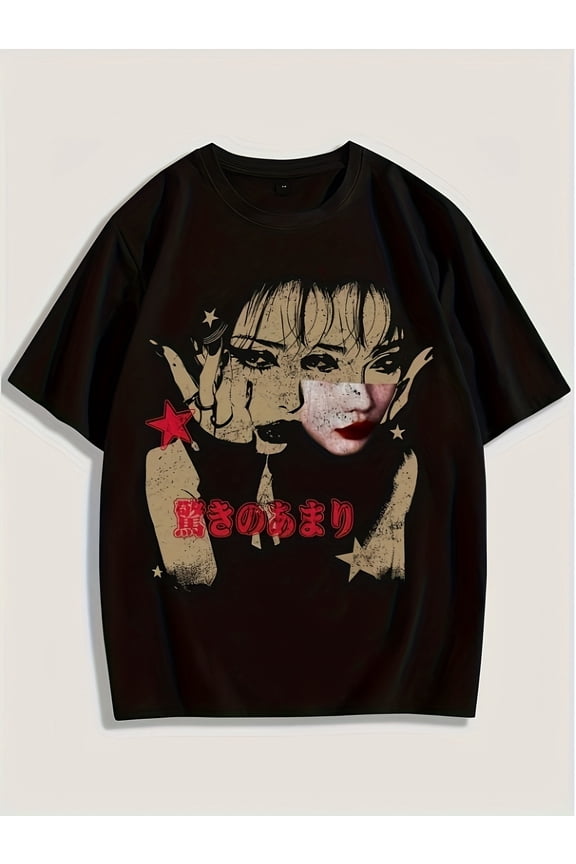 Men's Gothic Grunge Anime Girl Graphic T-Shirt