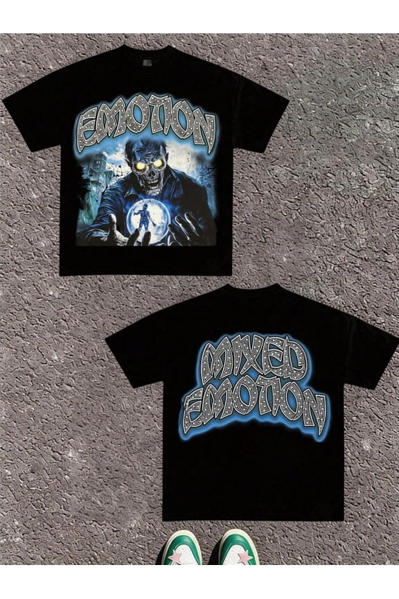 Men's Gothic Horror Zombie Graphic Mixed Emotion T-Shirt
