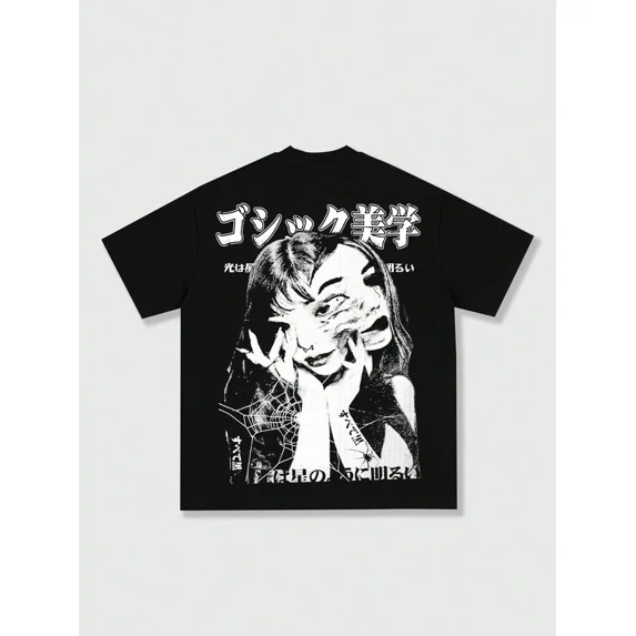 Men's Gothic Japanese Horror Graphic T-Shirt